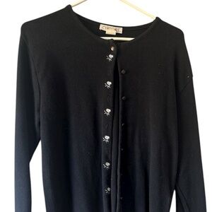 Vintage Black floral embroidered button down ribbed Women's cardigan size medium